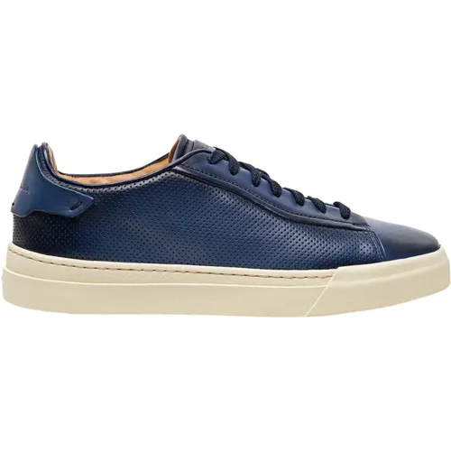 Handcrafted Perforated Leather Sneaker , male, Sizes: 9 UK, 6 1/2 UK, 10 UK, 8 1/2 UK, 8 UK - Santoni - Modalova