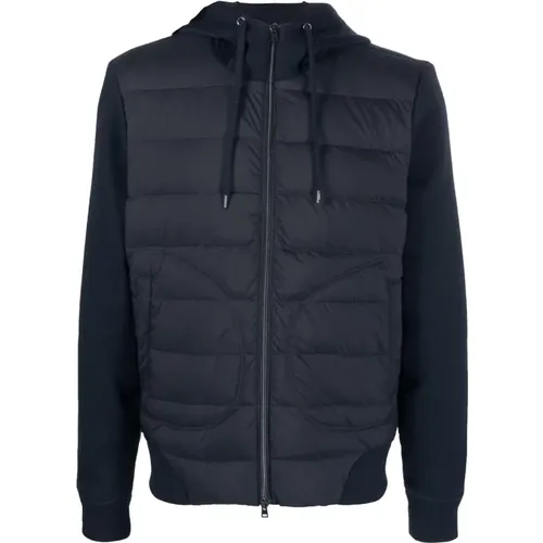 Winter Jackets, male, , Size: M Quilted Knit and Nylon Hooded Jacket - Herno - Modalova