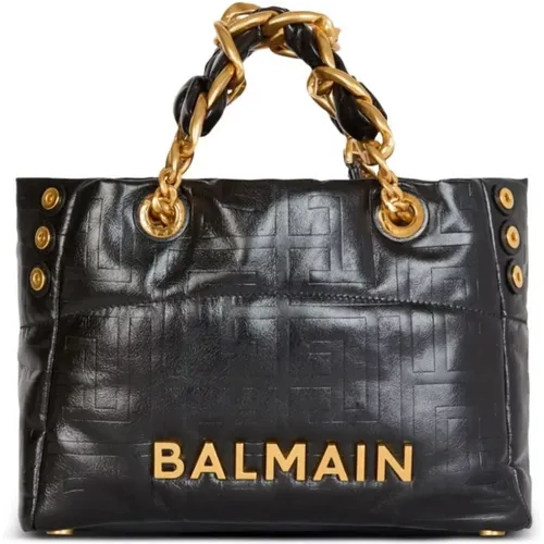 Embossed Monogram Leather Shoulder Bag , female, Sizes: ONE SIZE - Balmain - Modalova