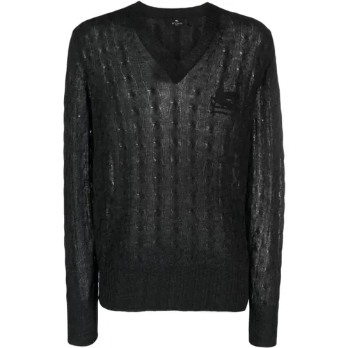 Dark Grey Cable Knit Cashmere Sweater , male, Sizes: M, L, S - ETRO - Modalova