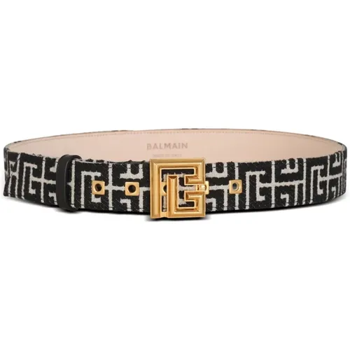 Belts, female, , Size: 85 CM PB Belt in monogrammed jacquard - Balmain - Modalova