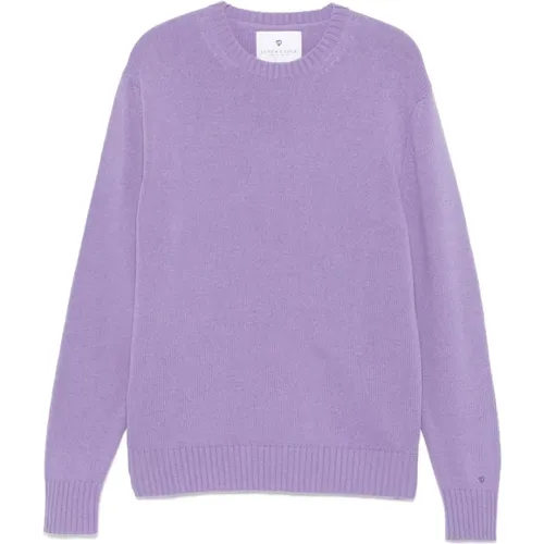 Round-neck Knitwear, male, , Size: L Lilac Wool Ribbed Knit Sweater - Seven Gauge - Modalova