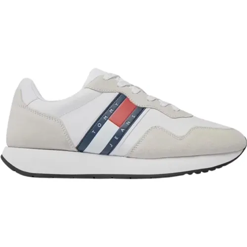 Weiße Ledersneaker mit Print , Herren, Größe: 43 EU - Tommy Hilfiger - Modalova