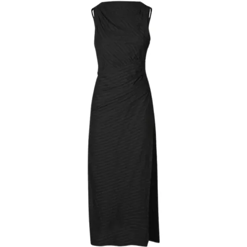 Gestreiftes Schwarzes Midi-Kleid mit Verstellbaren Trägern , Damen, Größe: S - Samsøe Samsøe - Modalova