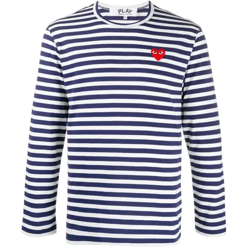 Long Sleeve Tops, male, , Size: 2XL Striped Heart Longsleeve T-shirt - Comme des Garçons Play - Modalova