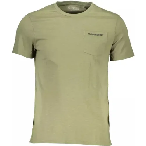 Bio-Baumwoll T-Shirt mit Kurzen Ärmeln und Stickerei , Herren, Größe: L - Guess - Modalova