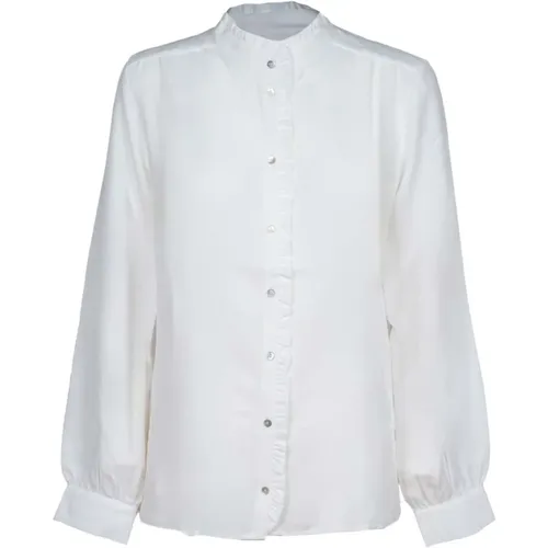 Weiße Seidenente Bluse mit Rüschen , Damen, Größe: S - Iblues - Modalova