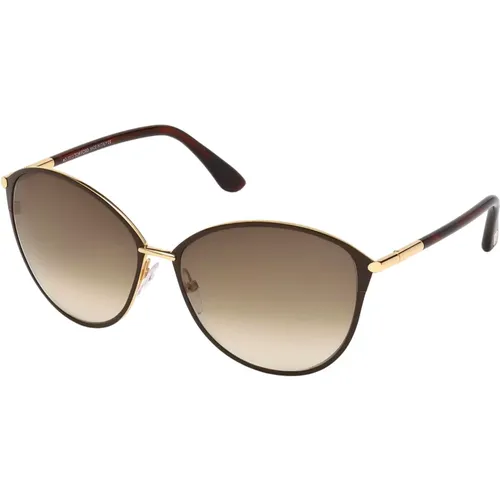 Sunglasses, female, , Size: 59 MM Penelope Sunglasses Havana Gold/Brown Amber - Tom Ford - Modalova