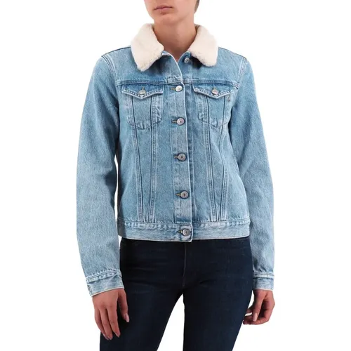 Denim Jacket with Eco Shearling Lining , female, Sizes: XS - Replay - Modalova