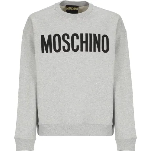 Grauer Baumwoll-Sweatshirt Rundhalsausschnitt Logo , Herren, Größe: M - Moschino - Modalova