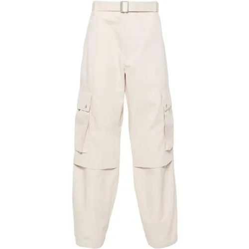 Wide Trousers, male, , Size: L Cream Cargo Trousers with Belt - Jacquemus - Modalova