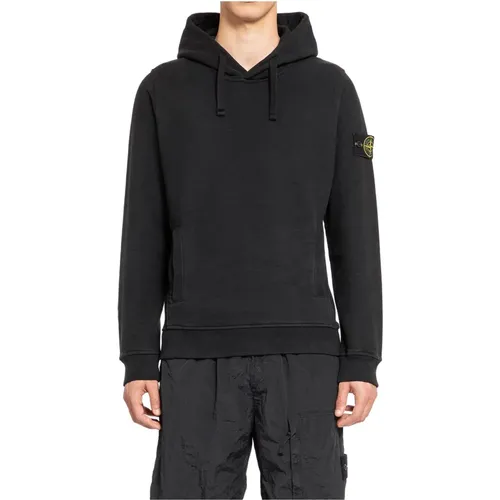 Schwarzer Kapuzenpullover mit Logo-Badge , Herren, Größe: M - Stone Island - Modalova