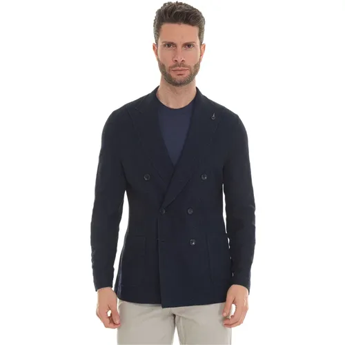 Blazers, male, , Size: S Double-Breasted Textured Cotton Jacket - Paoloni - Modalova