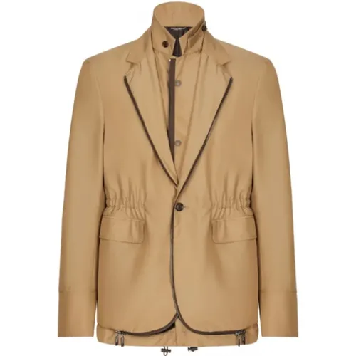 Camel Layered Single-Breasted Blazer , male, Sizes: XL, 2XL - Dolce & Gabbana - Modalova