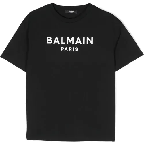 Schwarzes Baumwoll-T-Shirt mit Logo-Print - Balmain - Modalova