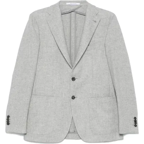 Blazers, male, , Size: 3XL Grey Wool Blend Jacket with Brooch - Tagliatore - Modalova