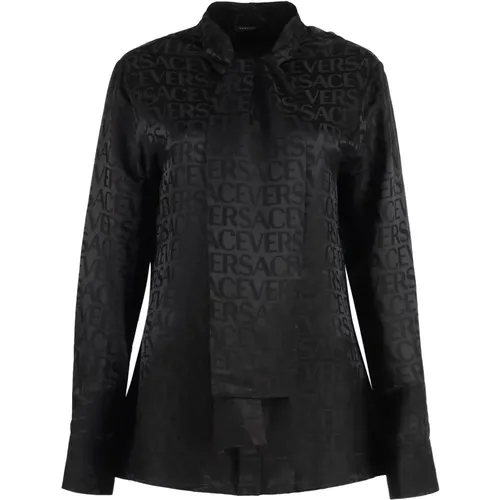 Shirts, female, , Size: XS Printed satin blouse - Versace - Modalova