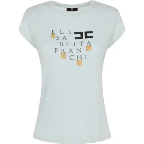 Schicke Wasser T-Shirt mit Fransen , Damen, Größe: M - Elisabetta Franchi - Modalova