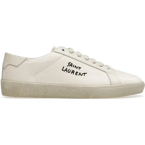 Sneakers, male, , Size: 7 US Canvas Sneakers with Leather Detail - Saint Laurent - Modalova