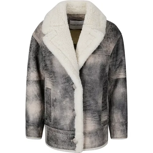 Shearling Jacke mit Frontverschluss und Taschen , Damen, Größe: 2XS - STAND STUDIO - Modalova