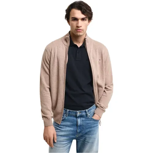 Cardigans, male, , Size: L Ultra-fine merino wool zip-up cardigan - Gant - Modalova