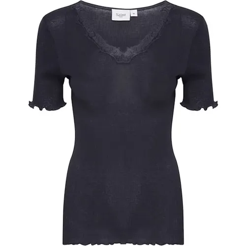 Feminine Lace Trimmed T-Shirt , female, Sizes: M, S, XL, XS, 2XL, L - Saint Tropez - Modalova