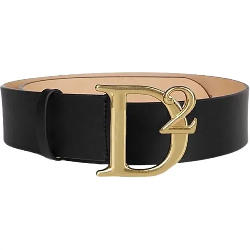 Belts, female, , Size: 70 CM Leather Belt with Gold D2 Buckle - Dsquared2 - Modalova