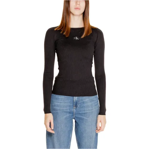 Schwarzer Strick Rundhals Pullover , Damen, Größe: XL - Calvin Klein Jeans - Modalova