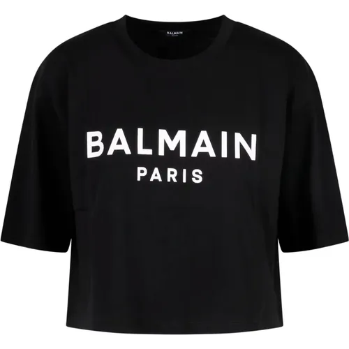 Logo Print Crop T-Shirt Balmain - Balmain - Modalova