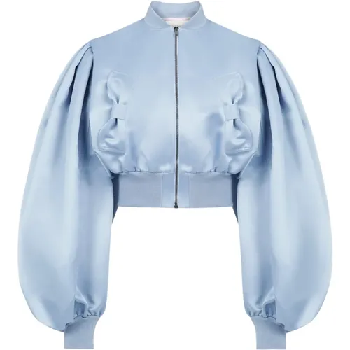 Blaue Satin Cropped Bomberjacke , Damen, Größe: 2XS - Nina Ricci - Modalova