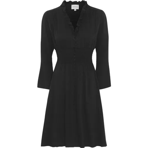 Kurzes Schwarzes Kleid mit Smock-Taille , Damen, Größe: S - American Dreams - Modalova