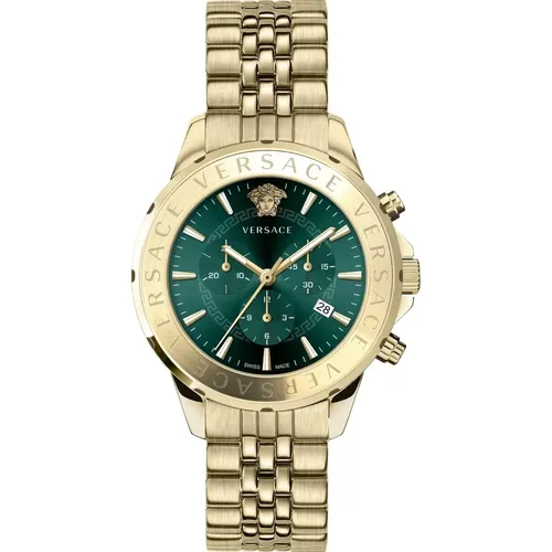 Watches, male, , Size: ONE SIZE Chronograph Signature Men's Watch Green Dial - Versace - Modalova