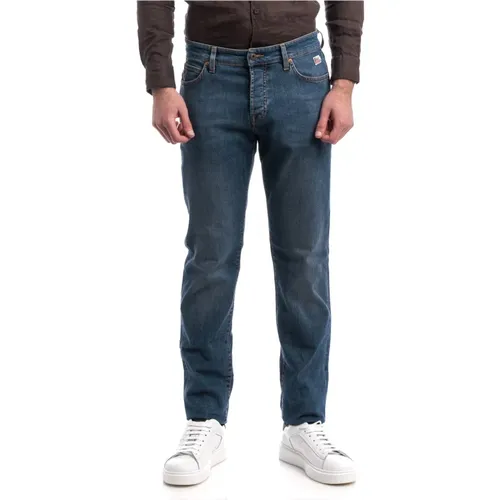 Straight Jeans, male, , Size: W35 Denim Stretch Jeans Weared Style - Roy Roger's - Modalova