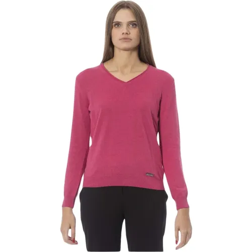 Fuchsia V-Ausschnitt Pullover mit gerippten Details , Damen, Größe: XL - Baldinini - Modalova