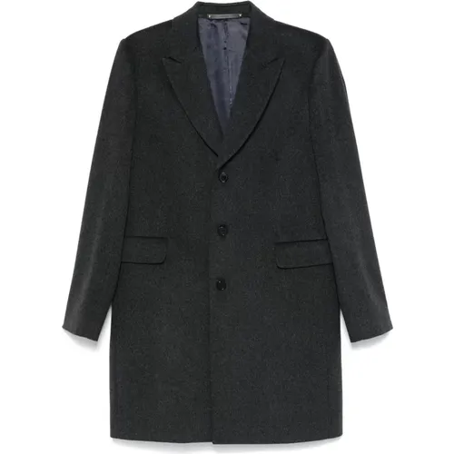 Single-Breasted Coats, male, , Size: M Anthracite Cashmere Wool Coat - Paul Smith - Modalova