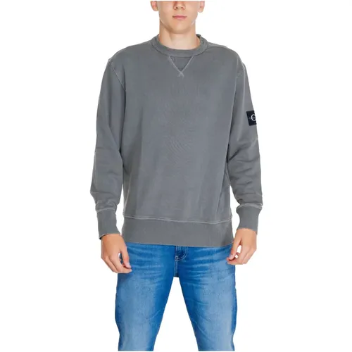 Sweatshirts, male, , Size: L Men's Grey Cotton Sweatshirt Round Neck - Calvin Klein Jeans - Modalova