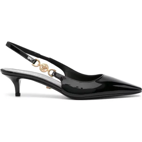 Schwarze Sandalen mit Absatz und Medusa-Emblem , Damen, Größe: 35 EU - Versace - Modalova