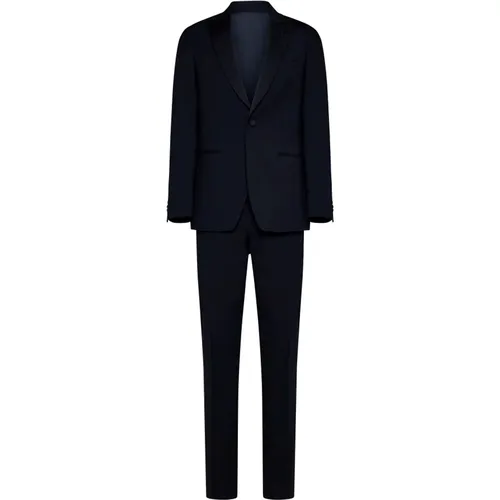 Single Breasted Suits, male, , Size: L Navy Wool Blend Tailored Jacket - Lardini - Modalova