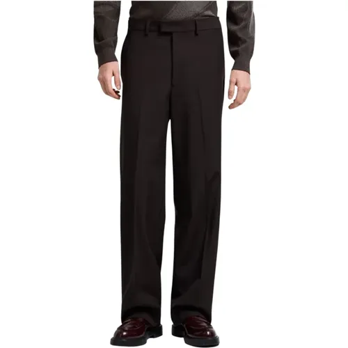 Straight Trousers, male, , Size: M Brown Wool Suit Button Fly - Emporio Armani - Modalova