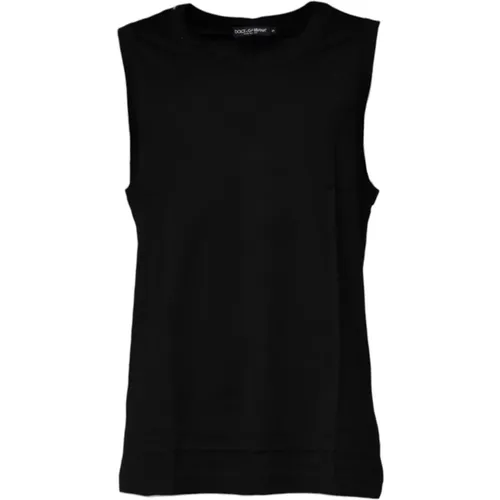 Sleeveless Tops, male, , Size: S Cotton Sleeveless Round Neck T-shirt - Dolce & Gabbana - Modalova