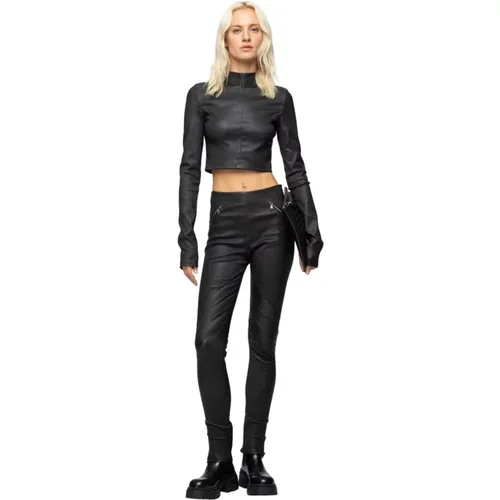 Schwarze Leder Skinny Hose , Damen, Größe: S - Vespucci by VSP - Modalova