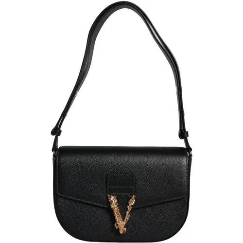 Schwarze Kalbsleder Crossbody Schultertasche - Versace - Modalova