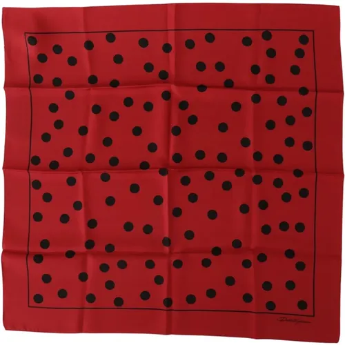 Pocket Scarves, male, , Size: ONE SIZE Elegant Red Polka Dot Silk Square Scarf - Dolce & Gabbana - Modalova