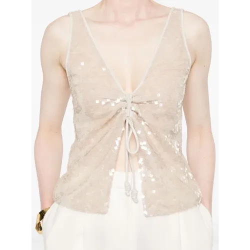 Mesh Sequin V-Neck Sleeveless Top , Damen, Größe: S - Emporio Armani - Modalova