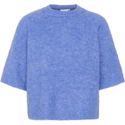 Blaue Cropped Strickpullover Pullover , Damen, Größe: M - Kaffe - Modalova