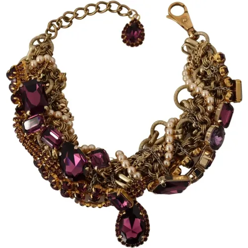 Gold Brass Sicily Purple Crystal Necklace , female, Sizes: ONE SIZE - Dolce & Gabbana - Modalova