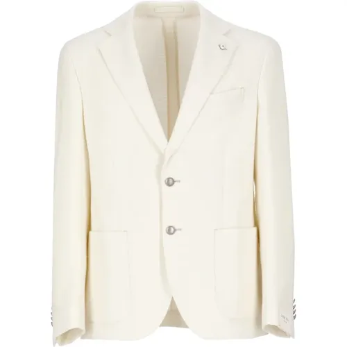 Blazers, male, , Size: XL Ivory Wool Peak Lapel Jacket - Lubiam - Modalova