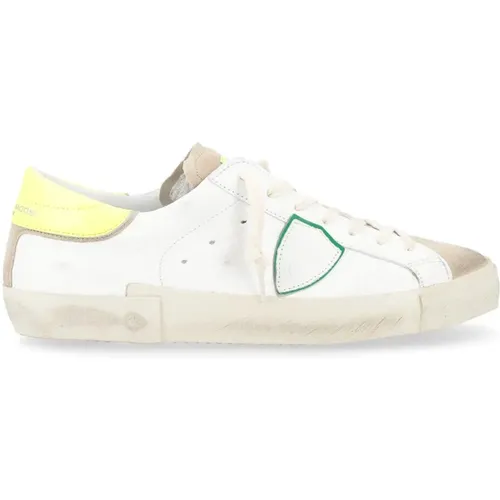 Fluorescent Yellow Leather Sneaker Paris X , male, Sizes: 9 UK, 8 UK, 10 UK, 12 UK - Philippe Model - Modalova