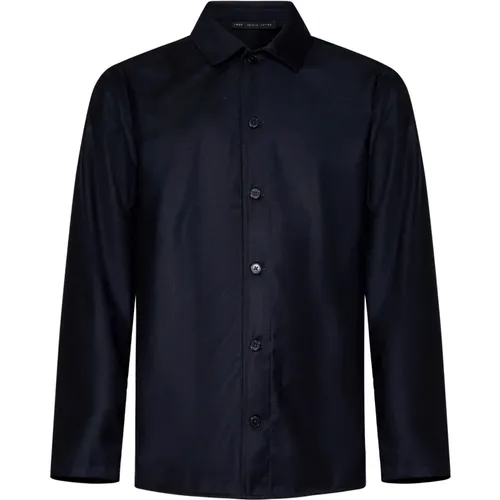 Blaues Wollflanell-Overshirt Klassischer Kragen - Low Brand - Modalova