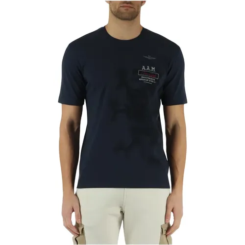 Baumwoll T-Shirt mit Frontlogo-Stickerei - aeronautica militare - Modalova